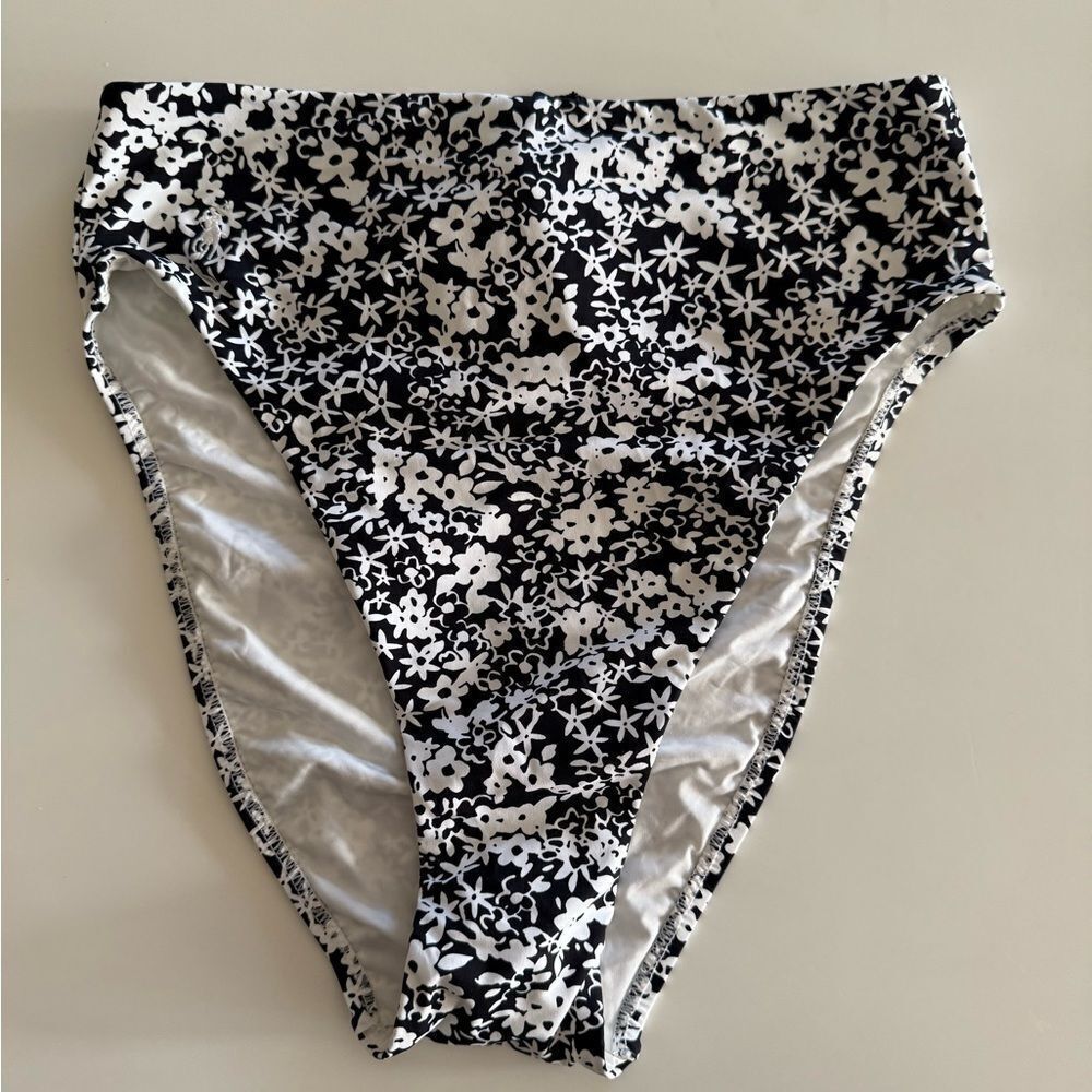 Polo Ralph Lauren Black and White Floral High Waist Bikini Bottom, Medium, NWT